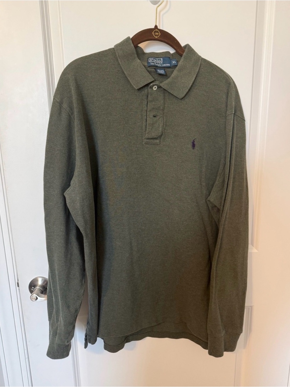 Polo Ralph Lauren Men’s XL Long Sleeve Polo Shirt Olive Green Purple Pony Cotton